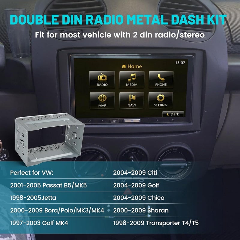 NuIth Double Din Installation Kit, Double Din Radio Mount Cage Bracket for Volkswagen 1998-2009, Double DIN Stereo Cage with Metal Frame for DVD Players, ISO, CD, GPS Navigation - Image 3